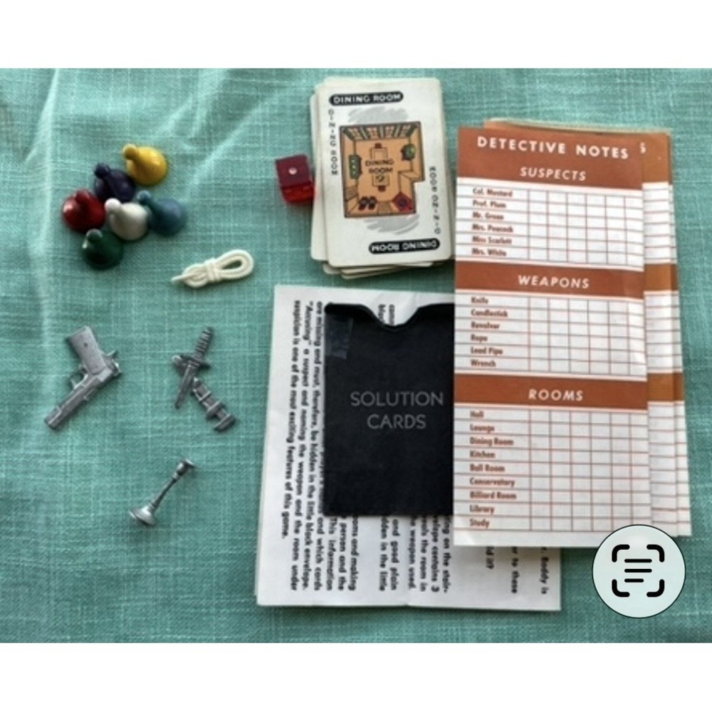 Vintage 1950's Clue Cards & Playing Pieces for Replacement Parts - Revolver